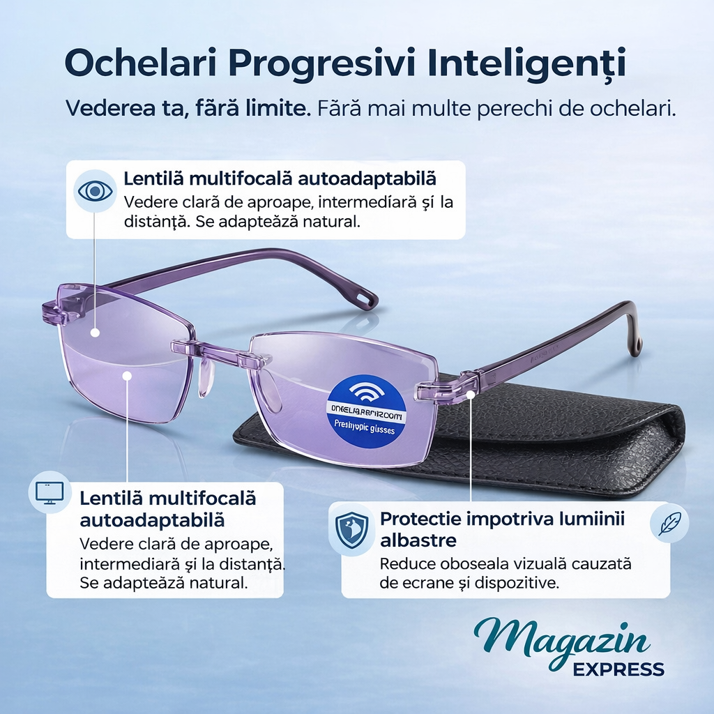 Ochelari Multifuncționali Inteligenți Ray™: Vedere Clară la Apropiere și Distanță într-o singură pereche | Filtru UV și Lumină Albastră + AJÁNDÉK (CADOU) Toc din Piele | 30 Zile Garanție