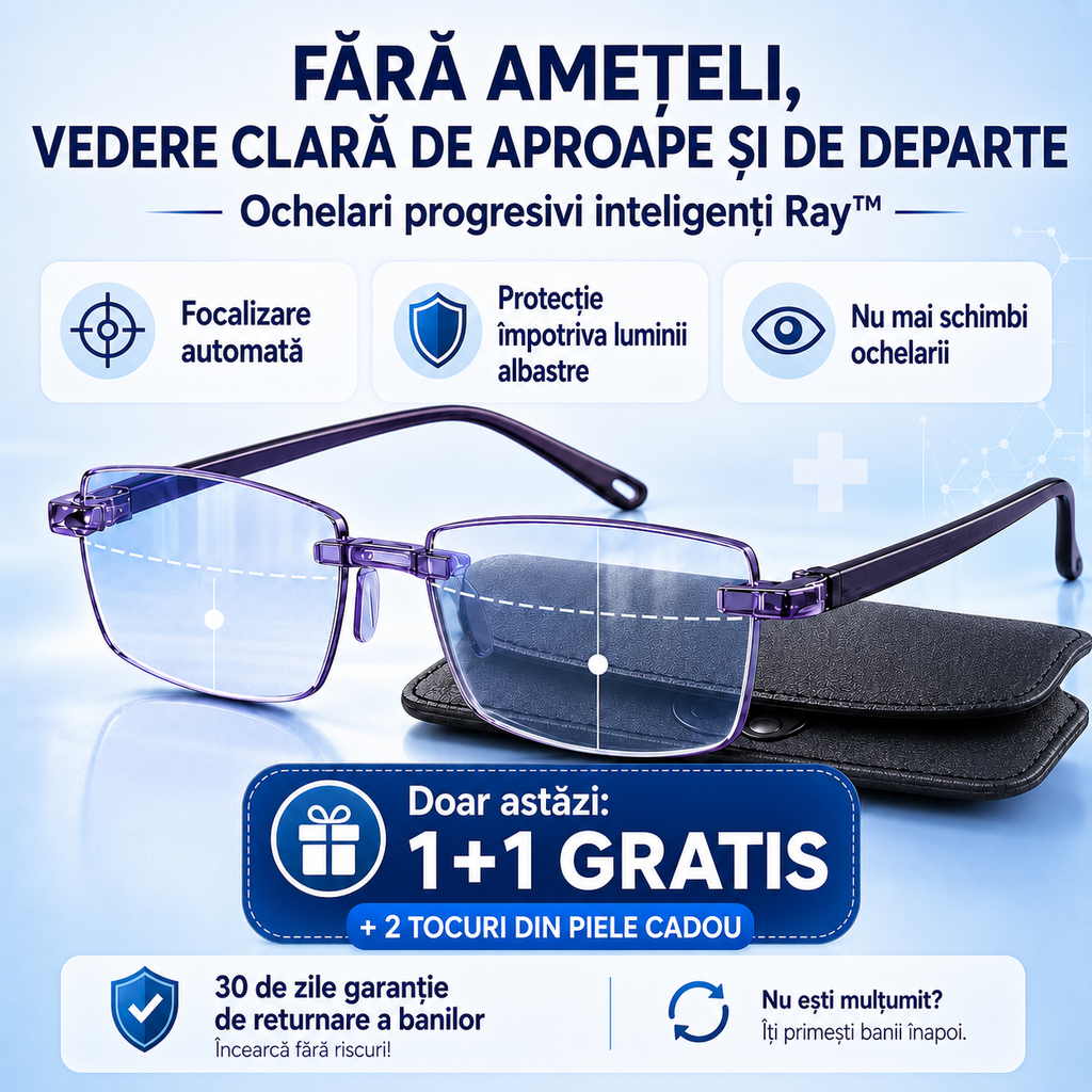 DOAR AZI: 1+1 GRATIS! – Vedere clară de aproape și de departe de la prima purtare, fără amețeli și fără să schimbi mereu ochelarii – Ray™